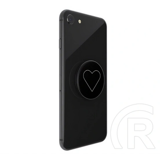 PopSockets telefontartó (készülékre ragasztható, többfunkciós, szív, fekete, prémium minőség)