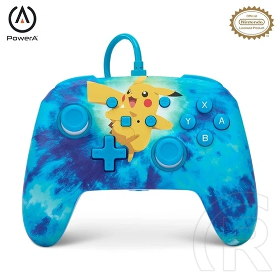 PowerA Enhanced Nintendo Switch kontroller (vezetékes, 3 m USB kábel, 3,5 mm jack, két újrakiosztható gomb, Tie Dye Pika