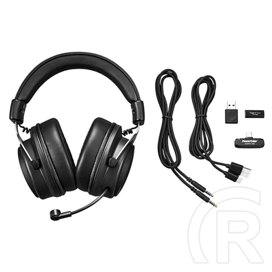 PowerColor Alphyn AH10 vezeték nélküli fejhallgató sztereo (2,4 GHz vevő, mikrofon, DTS, virtuális 7.1, 3,5 mm jack, 50