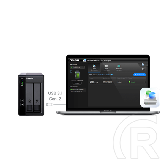 QNAP TR-002 bővítőegység (2xHDD/SSD, USB 3.2 Gen2 Type-C)