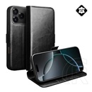 Qialino Apple iPhone 17 Pro Max tok álló, valódi bőr (flip, oldalra nyíló, asztali tartó) fekete