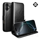 Qialino Apple iPhone 17 tok álló, valódi bőr (flip, oldalra nyíló, asztali tartó) fekete