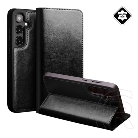 Qialino Samsung Galaxy S24 (SM-S921) tok álló, valódi bőr (flip, oldalra nyíló, asztali tartó) fekete