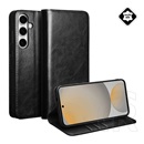 Qialino Samsung Galaxy S25 FE (SM-S731) tok álló, valódi bőr (flip, oldalra nyíló, asztali tartó) fekete