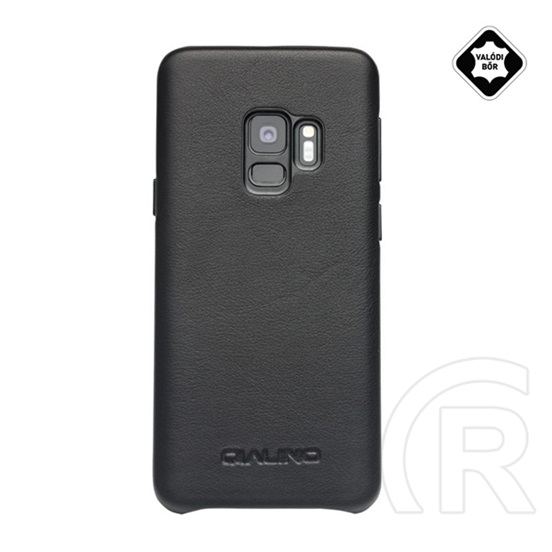 Qialino Samsung Galaxy S9 (SM-G960) műanyag telefonvédő (valódi bőr bevonat) fekete