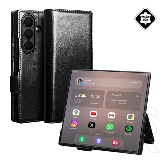 Qialino Samsung Z Fold8 Ultra tok álló, valódi bőr (flip, oldalra nyíló, asztali tartó) fekete