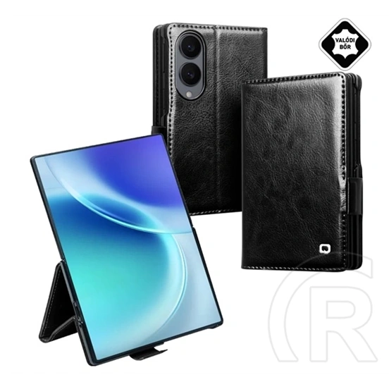 Qialino Samsung Z Fold8 tok álló, valódi bőr (flip, oldalra nyíló, asztali tartó) fekete