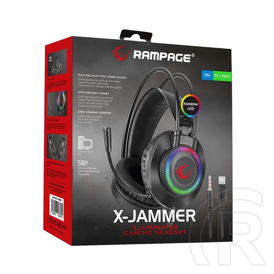 Rampage RM-K27 X-JAMMER mikrofonos fejhallgató (fekete)