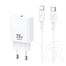 Remax Prime II hálózati töltő (20W, Type-C aljzat, PD gyorstöltés, Type-C - Lightning kábel, fehér)