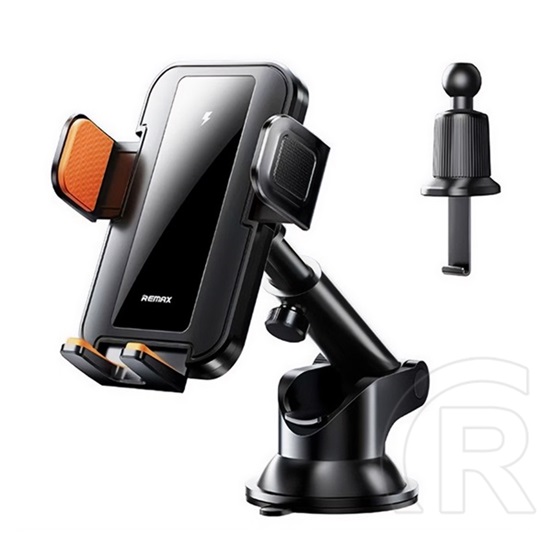 Remax autós tartó (szellőzőre, szélvédőre, gravitációs, 15w, wireless, állítható, 4-6,9" méret) fekete