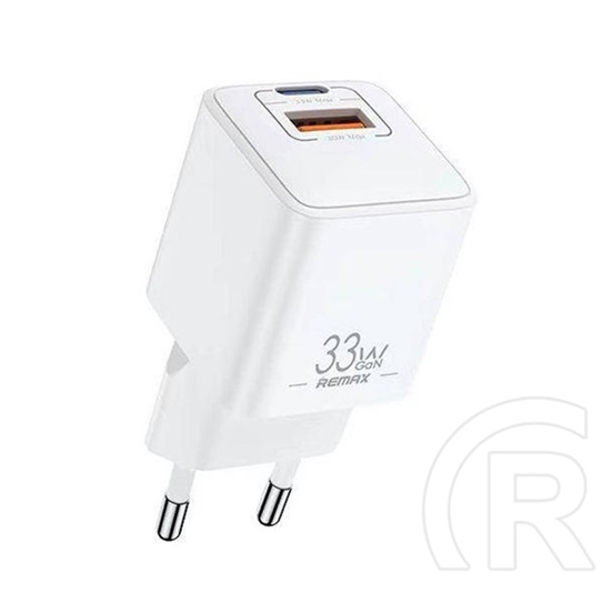 Remax batt hálózati töltő usb+type-c aljzat (33w, gan, pd gyorstöltő) fehér