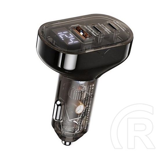 Remax cybo autós töltő usb+2 type-c aljzat (72w, pd gyorstöltő, led kijelző, átlátszó) fekete