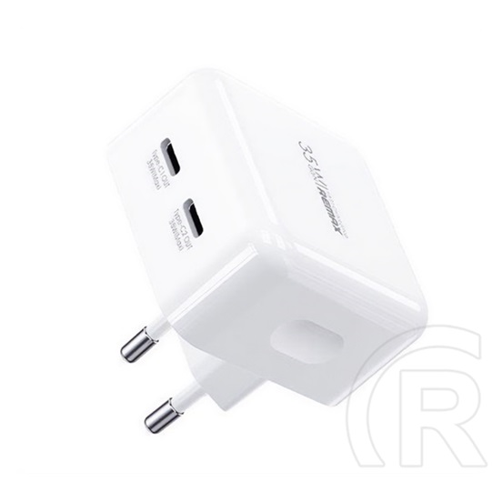 Remax fiyeo hálózati töltő 2 type-c  (5v / 3a, 35w, qc, pd gyorstöltés támogatás) fehér