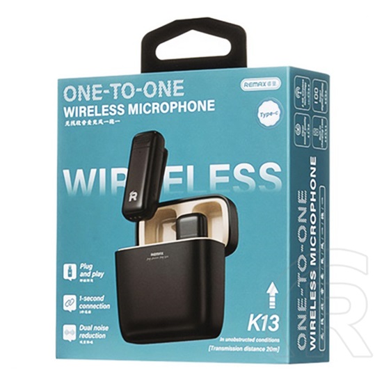 Remax k13 bluetooth mikrofon (type-c, lavalier csíptethető, zajszűrő + töltőtok) fekete