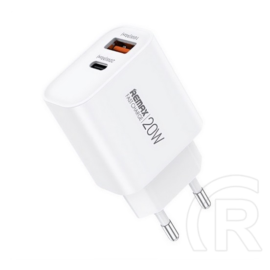 Remax kiddy hálózati töltő usb+type-c aljzat (20w, pd gyorstöltő) fehér