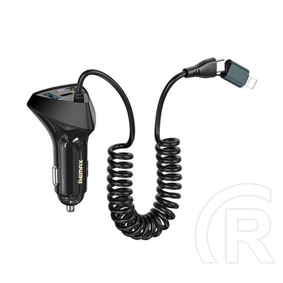 Remax rcc328 autós töltő 2 usb+type-c aljzat (5v/3a, 22.5w, pd gyorstöltő + type-c/lightning kábel) fekete