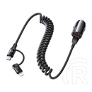 Remax ruichy autós töltő usb aljzat (45w, pd gyorstöltő + fix spirál type-c - lightning kábel) fekete