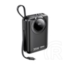 Remax scuba vésztöltő type-c+lightning aljzat (20000mah, 35w, pd gyorstöltő, led kijelző + fix type-c kábel) fekete