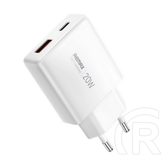 Remax ultra thin hálózati töltő usb-type-c aljzat (20w, pd gyorstöltő, gan, ultravékony) fehér