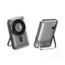 Remax vésztöltő usb+type-c aljzat (10000mah, 15w, wireless, magsafe, kitámasztó + fix type-c - lightning kábel) szürke