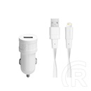 Rivacase VA4215 WD2 EN autós töltő + MFI Lightning kábel (1 db USB, 1 A, fehér)