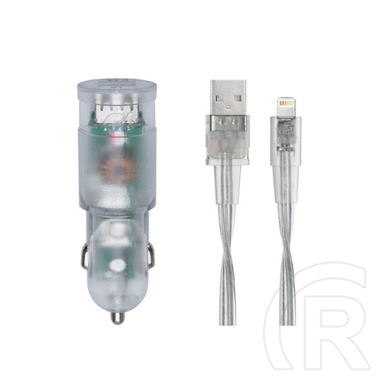 Rivacase VA4225 TD2 autós töltő + MFI Lightning kábel (2 db USB, 3,4 A, átlátszó)