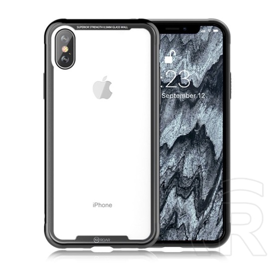 Roar Glass Airframe védő Apple iPhone XS Max 6.5 szilikon keret (BUMPER, közepesen ütésálló, edzett üveg hátlap) fekete