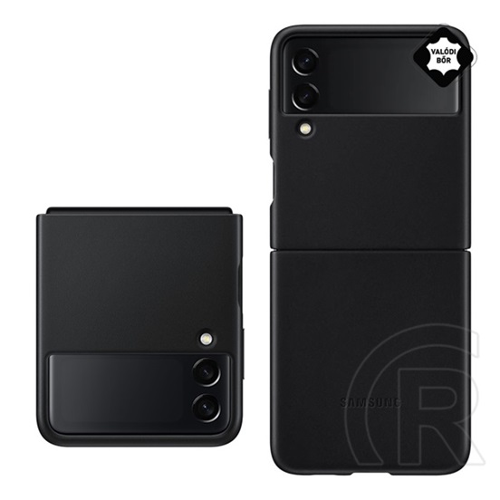 SAMSUNG Samsung Galaxy Z Flip3 5G (SM-F711) műanyag telefonvédő (valódi bőr hátlap) fekete