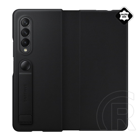 SAMSUNG Samsung Galaxy Z Fold3 5G (SM-F926) műanyag telefonvédő (valódi bőr hátlap) fekete