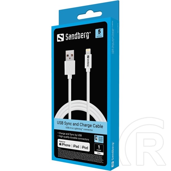 SANDBERG USB-Lightning töltőkábel (USB dugó / Lightning, 1 m, MFi, fehér)