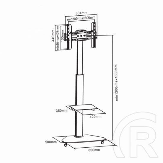 SBOX FS-500 gurulós konferencia állvány (37"-70", VESA 200x200-600x400, max 40 kg, ezüst/fekete)