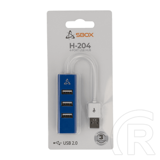 SBOX H-204 USB hub (4xUSB-A, USB 2.0, 480 Mbps, kábel 0,1 m, kék)