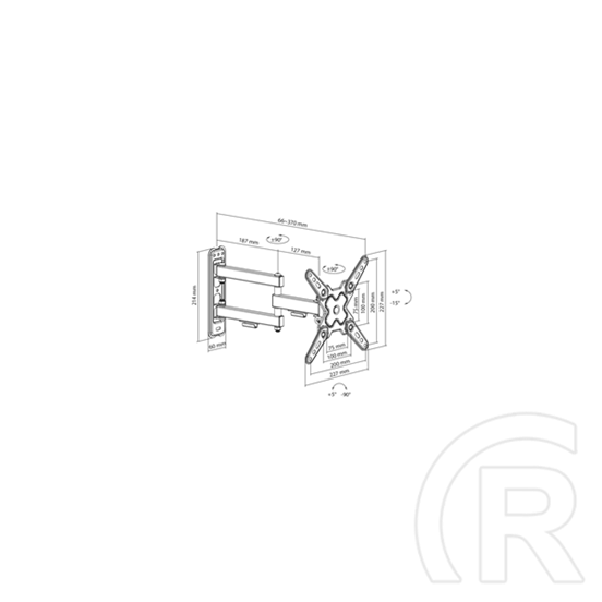 SBOX LCD-223-2 fali konzol (13"-43", 33-109 cm, dönthető, forgatható, VESA 200x200, 20 kg)
