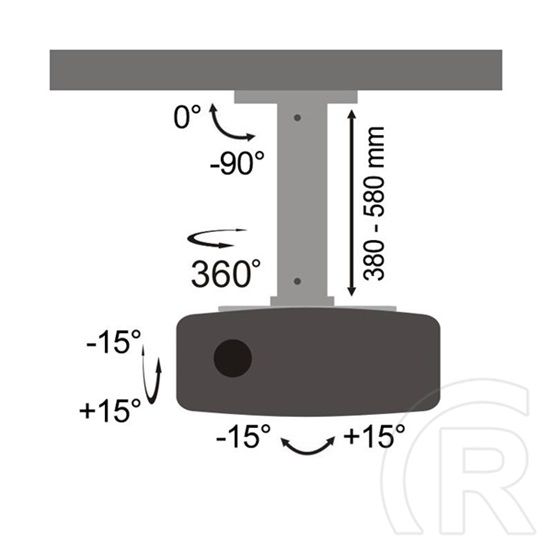 SBOX PM-18S mennyezeti projektor tartó konzol (360° forgatható, dönthető, terhelés 13,5 kg, magasságállítás 380-580 mm,