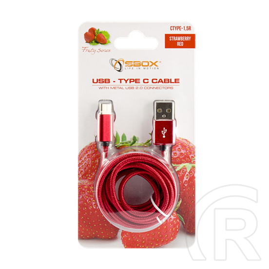 SBOX USB adat- és töltőkábel (USB A dugó / C dugó, 1,5 m, piros)