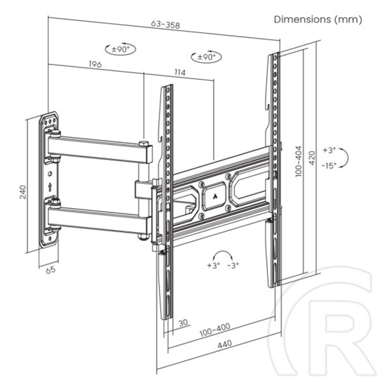SBOX fali konzol PLB-3644-2 (32"-55", max. 35 kg, VESA 400x400, dönthető, fekete)