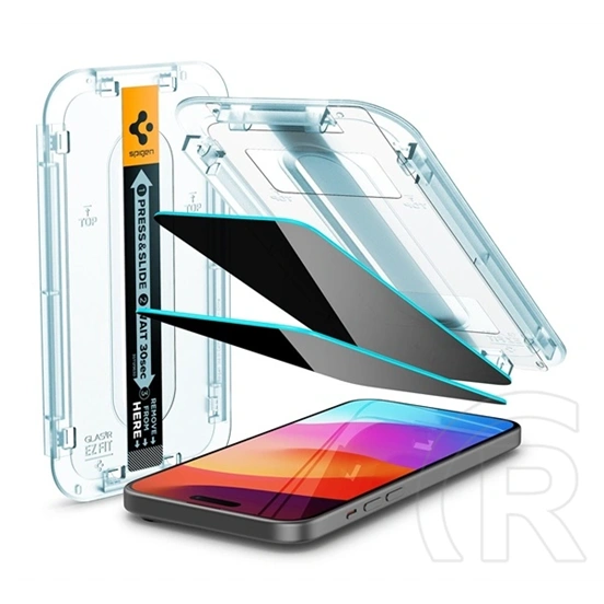SPIGEN EZ FIT iphone 16 képernyővédő üveg 2db (2.5D, betekintés védelem, 0.2mm, 9H + segédkeret) ÁTLÁTSZÓ