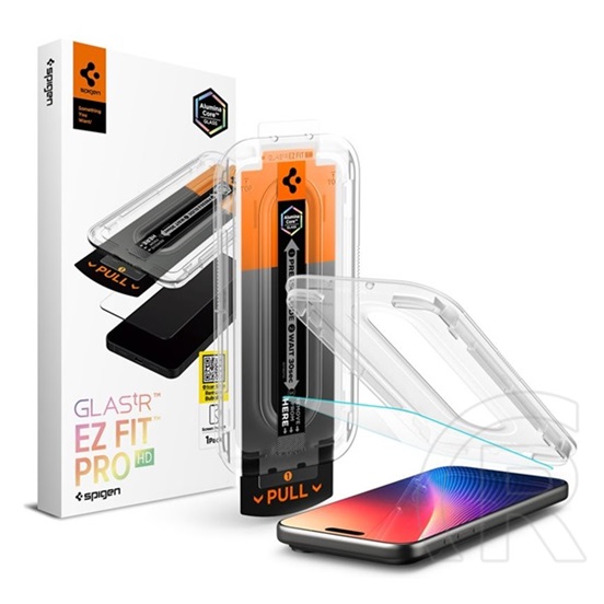 SPIGEN GLASS TR EZ FIT PRO HD képernyővédő üveg Iphone 17 Pro max (2.5D, tokbarát, 0.2mm, 9H+segédkeret) ÁTLÁTSZÓ