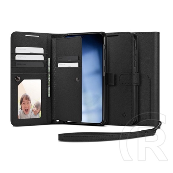 SPIGEN Samsung Galaxy S23 Plus (SM-S916) wallet s plus tok álló, bőr hatású (flip, textil minta) fekete