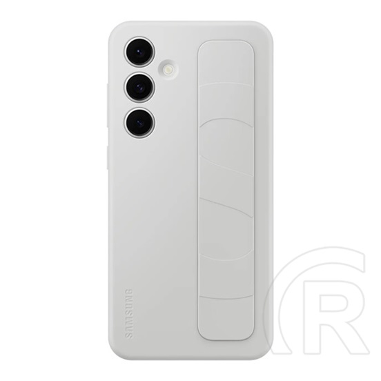 Samsung Galaxy S24 FE (SM-S721)szilikon telefonvédő (matt, beépített szíj, kitámasztó) világosszürke
