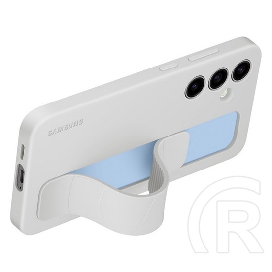Samsung Galaxy S24 FE (SM-S721)szilikon telefonvédő (matt, beépített szíj, kitámasztó) világosszürke