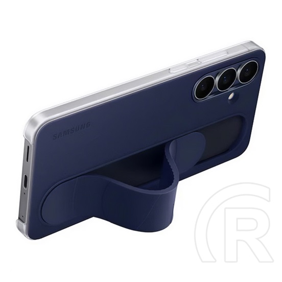 Samsung Galaxy S25 FE (SM-S731) szilikon telefonvédő (matt, beépített szíj, kitámasztó) sötétkék