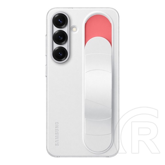 Samsung Galaxy S25 (SM-S931) szilikon telefonvédő (matt, beépített szíj, kitámasztó) fehér