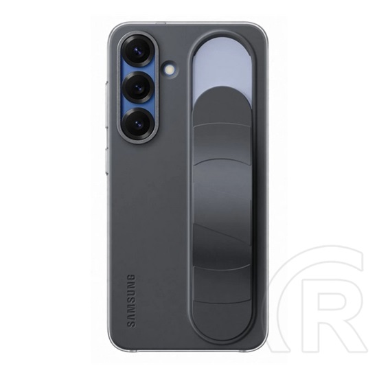 Samsung Galaxy S25 (SM-S931) szilikon telefonvédő (matt, beépített szíj, kitámasztó) fekete