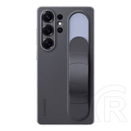 Samsung Galaxy S25 Ultra (SM-S938) szilikon telefonvédő (matt, beépített szíj, kitámasztó) fekete