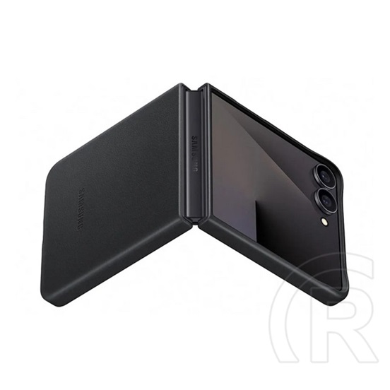 Samsung Galaxy Z Flip7 (SM-F766) műanyag telefonvédő (eco vegán bőr hátlap) fekete