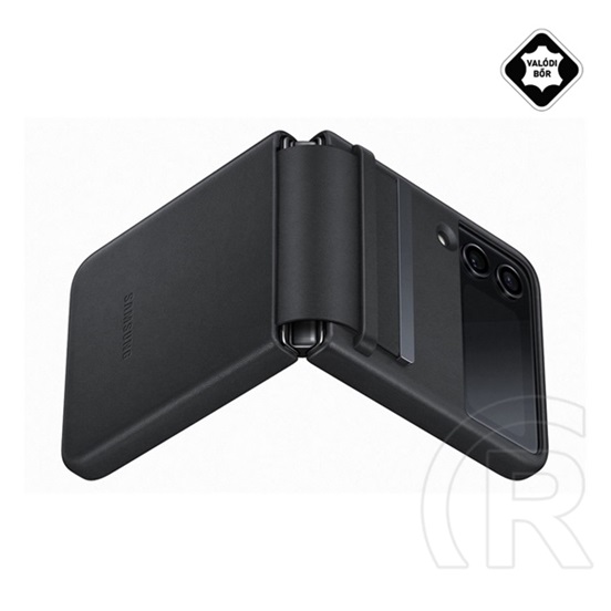 Samsung Galaxy Z Flip 4 (SM-F721) műanyag telefonvédő (valódi bőr hátlap) fekete