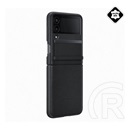 Samsung Galaxy Z Flip 4 (SM-F721) műanyag telefonvédő (valódi bőr hátlap) fekete