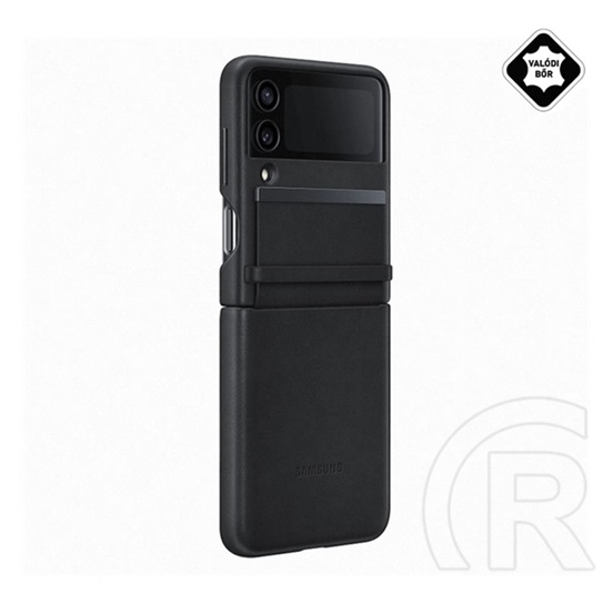 Samsung Galaxy Z Flip 4 (SM-F721) műanyag telefonvédő (valódi bőr hátlap) fekete