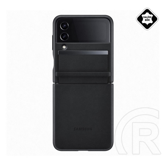 Samsung Galaxy Z Flip 4 (SM-F721) műanyag telefonvédő (valódi bőr hátlap) fekete